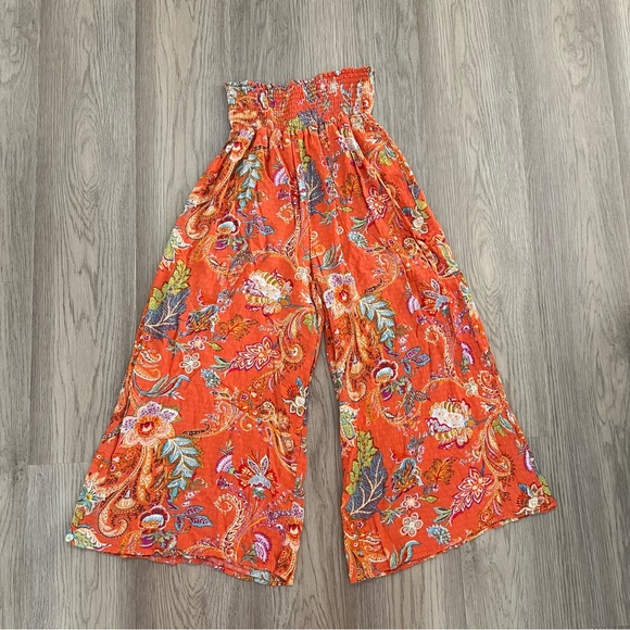 Nicole Miller Orange Paisley Smocked Wide Leg Pants Girls XL - Picture 2 of 8